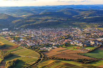 City view from the southeast with B38 bypass in Bad Bergzabern in the state Rhineland-Palatinate, Germany