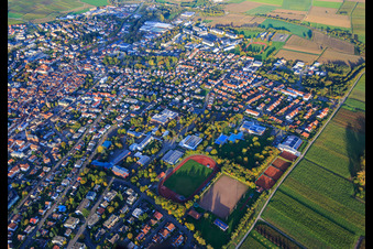 Gymnasium in the Alfred Grosser School Center, sports fields of SpVgg 1920 Bad Bergzabern eV and Rebmeerbad Bad Bergzabern in Bad Bergzabern in the state Rhineland-Palatinate, Germany
