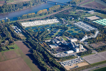Aerial view of BASF wastewater treatment plant in the district Mörsch in Frankenthal in the state Rhineland-Palatinate, Germany