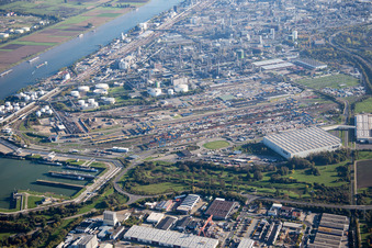 Aerial view of From the north in the district BASF in Ludwigshafen am Rhein in the state Rhineland-Palatinate, Germany