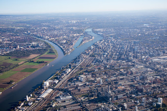 Drone recording of From the north in the district BASF in Ludwigshafen am Rhein in the state Rhineland-Palatinate, Germany