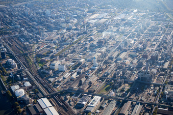 Aerial view of District BASF in Ludwigshafen am Rhein in the state Rhineland-Palatinate, Germany