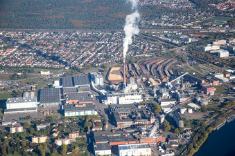 Aerial view of Building and production halls on the premises of SCA HYGIENE PRODUCTS GmbH in the district Waldhof in Mannheim in the state Baden-Wurttemberg, Germany