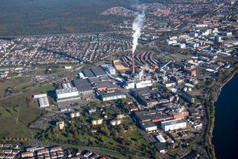 Aerial photograpy of Building and production halls on the premises of SCA HYGIENE PRODUCTS GmbH in the district Waldhof in Mannheim in the state Baden-Wurttemberg, Germany