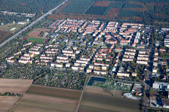 Aerial view of District Schönau in Mannheim in the state Baden-Wuerttemberg, Germany