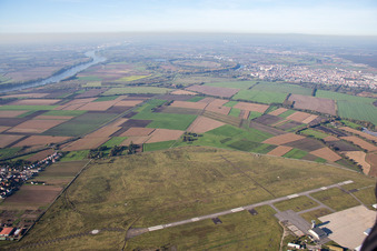 Aerial view of Runway with tarmac terrain of former US-military airfield Coleman in the district Sandhofen in Mannheim in the state Baden-Wurttemberg, Germany