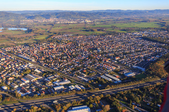 Aerial photograpy of City view from the northwest in Lorsch in the state Hesse, Germany