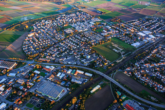 Aerial view of City view from the west in Gernsheim in the state Hesse, Germany