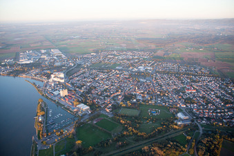 City center in the downtown area on the banks of river course of the Rhine river in Gernsheim in the state Hesse, Germany