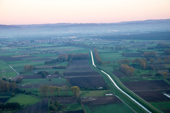 Aerial view of Canalized Weschnitz in Biblis in the state Hesse, Germany
