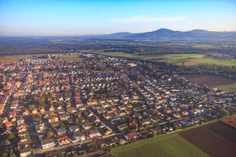 Aerial view of View of the town from the south in Einhausen in the state Hesse, Germany