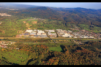 Industrial area on the Murg with König Metall GmbH & CO. KG and SWARCO DAMBACH GmbH in the district Bad Rotenfels in Gaggenau in the state Baden-Wuerttemberg, Germany