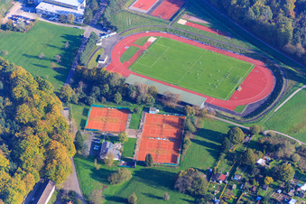 Traischbach Stadium of VfB Gaggenau and tennis courts of the Turnerbund Gaggenau eV clubhouse in Gaggenau in the state Baden-Wuerttemberg, Germany