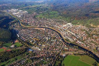 City overview in the Murg Valley from the south in Gaggenau in the state Baden-Wuerttemberg, Germany