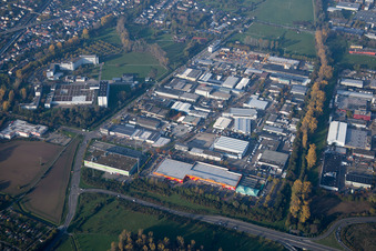 Aerial view of District Hagsfeld in Karlsruhe in the state Baden-Wuerttemberg, Germany