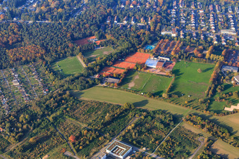 Traugott-Bender-Sportpark with Nordsternstadion of the Karlsruher Sportverein Rintheim-Waldstadt eV and KSV tennis hall as well as tennis courts of the SSC Karlsruhe tennis and playing field of the SSC Cricket Lions Karlsruhe in the district Hagsfeld in Karlsruhe in the state Baden-Wuerttemberg, Germany