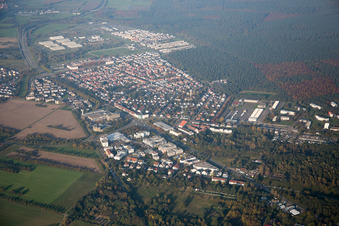 Aerial view of District Neureut in Karlsruhe in the state Baden-Wuerttemberg, Germany