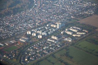 Aerial photograpy of District Neureut in Karlsruhe in the state Baden-Wuerttemberg, Germany