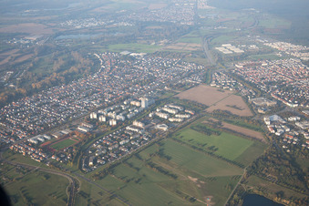 Oblique view of District Neureut in Karlsruhe in the state Baden-Wuerttemberg, Germany