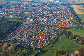 City view from the south in Rülzheim in the state Rhineland-Palatinate, Germany