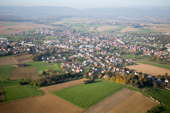 Aerial view of Soultz-sous-Forêts in the state Bas-Rhin, France
