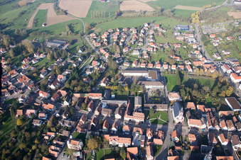 Bird's eye view of Soultz-sous-Forêts in the state Bas-Rhin, France