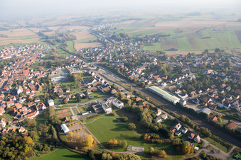 Soultz-sous-Forêts in the state Bas-Rhin, France from the drone perspective