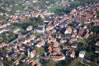 Aerial view of Soultz-sous-Forêts in the state Bas-Rhin, France