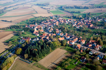 Village - view on the edge of agricultural fields and farmland in Soultz-sous-Forets in Grand Est, France