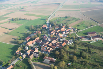 Aerial view of Kuhlendorf in the state Bas-Rhin, France
