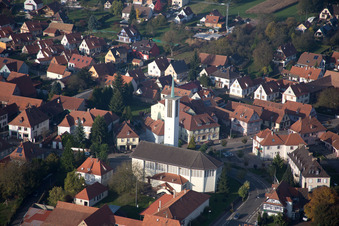 Oblique view of Village view in Hatten in the state Bas-Rhin, France