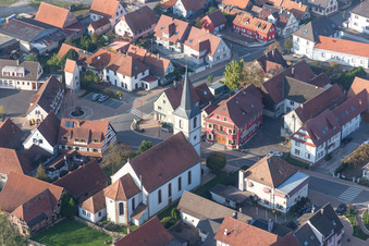 Church building of Presbytère Protestant in the village center in Niederrœdern in the state Bas-Rhin, France