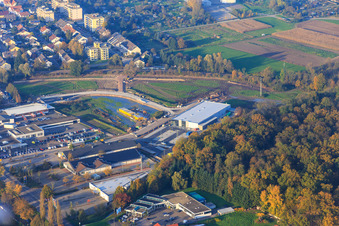 Aerial view of Commercial area on Lauterburger Straße in Kandel in the state Rhineland-Palatinate, Germany