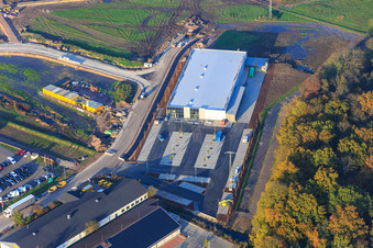 Aerial photograpy of ALDI and EDEKA on Lauterburger Straße in Kandel in the state Rhineland-Palatinate, Germany