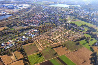 Aerial view of New development area Niederwiesen Paul-Klee-Ring in Wörth am Rhein in the state Rhineland-Palatinate, Germany