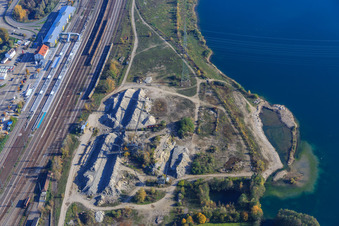 Abandoned dredging facilities at Schauffele Lake behind the train station in Wörth am Rhein in the state Rhineland-Palatinate, Germany
