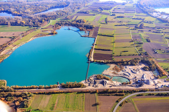Aerial view of Bagersee Willersinn with HBM Hagenbacher Bau Mineralstoffe GmbH&Co.KG in Hagenbach in the state Rhineland-Palatinate, Germany