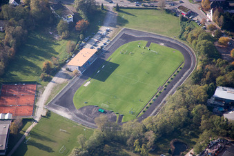 Aerial view of Football Field in Lauterbourg in the state Bas-Rhin, France