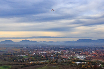 Paragliders over the city in Landau in der Pfalz in the state Rhineland-Palatinate, Germany