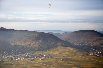 Forest and mountain scenery in indian summer of Haardtrand of Pfaelzerwalds in Leinsweiler in the state Rhineland-Palatinate, Germany