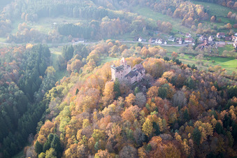 Erlenbach, Berwartstein Castle in Erlenbach bei Dahn in the state Rhineland-Palatinate, Germany out of the air