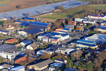 Am Gäxwald industrial estate from the west in Herxheim bei Landau in the state Rhineland-Palatinate, Germany