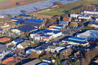 Aerial photograpy of Am Gäxwald industrial estate from the west in Herxheim bei Landau in the state Rhineland-Palatinate, Germany