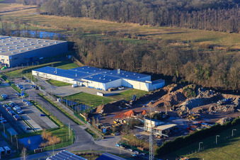 Aerial photograpy of Horst Industrial Estate, Alfa Aesar GmbH in the district Minderslachen in Kandel in the state Rhineland-Palatinate, Germany