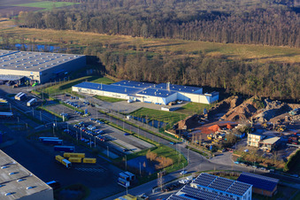 Horst Industrial Estate, Alfa Aesar GmbH in the district Minderslachen in Kandel in the state Rhineland-Palatinate, Germany viewn from the air