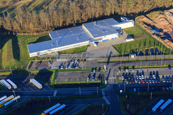 Horst Industrial Estate, Alfa Aesar GmbH in the district Minderslachen in Kandel in the state Rhineland-Palatinate, Germany seen from a drone