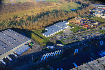 Horst Industrial Estate, Alfa Aesar GmbH in the district Minderslachen in Kandel in the state Rhineland-Palatinate, Germany from above
