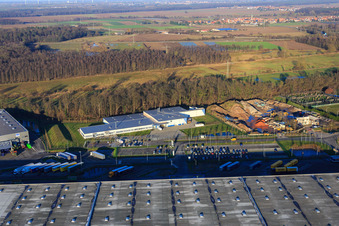 Horst Industrial Estate, Alfa Aesar GmbH in the district Minderslachen in Kandel in the state Rhineland-Palatinate, Germany from the plane