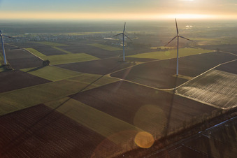 Aerial view of Minfeld wind farm in Minfeld in the state Rhineland-Palatinate, Germany