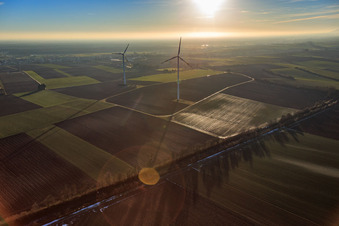 Aerial photograpy of Minfeld wind farm in Minfeld in the state Rhineland-Palatinate, Germany
